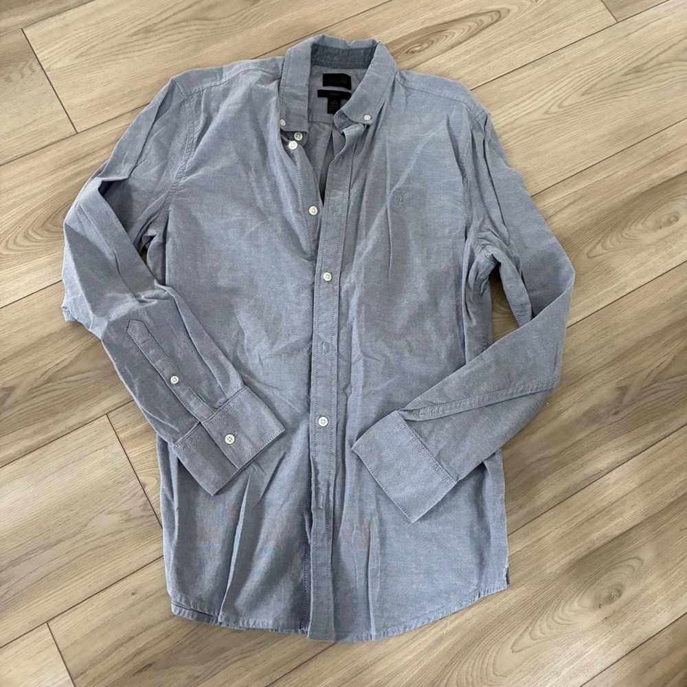 14th & Union Men's Button Down Shirt Trim Fit Blue Oxford‎ Cotton Blend Size M